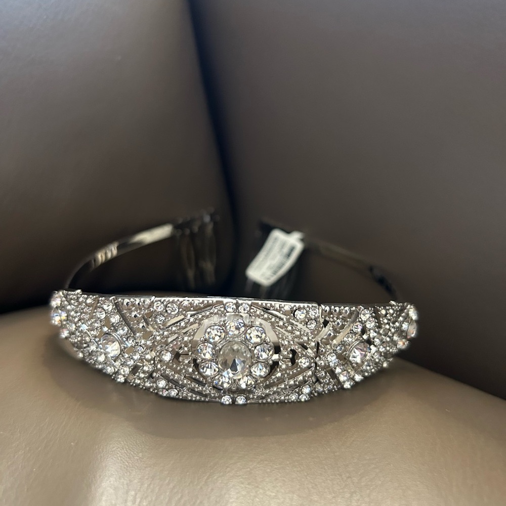 Royal Meghan Bandeau Rhinestone Crystal Silver Bridal Formal Tiara